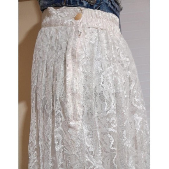 Vintage Cream Long Pleated Lace Maxi Skirt Baronesa Barbara Green 6 sz 6 - Picture 3 of 8